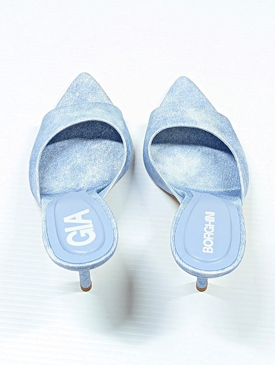 Gia Borghini Perni 04 Women's Denim High Heels Mules Size 40 IT (MSRP $615)
