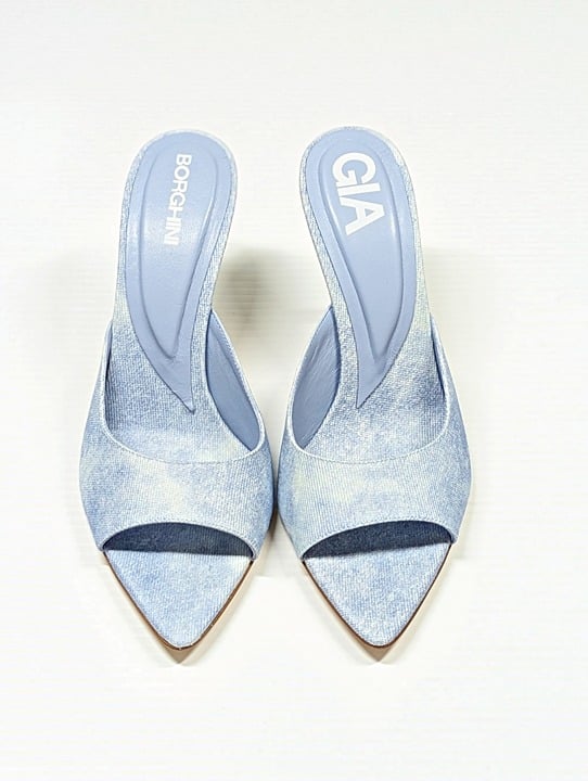 Gia Borghini Perni 04 Women's Denim High Heels Mules Size 38 IT (MSRP $615)