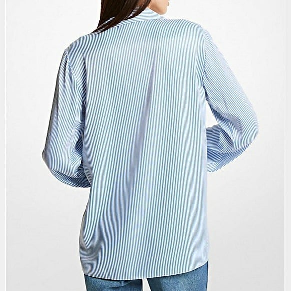 Michael Kors Women's Pinstriped Satin Blouse Blueberry Size S (MSRP $195)
