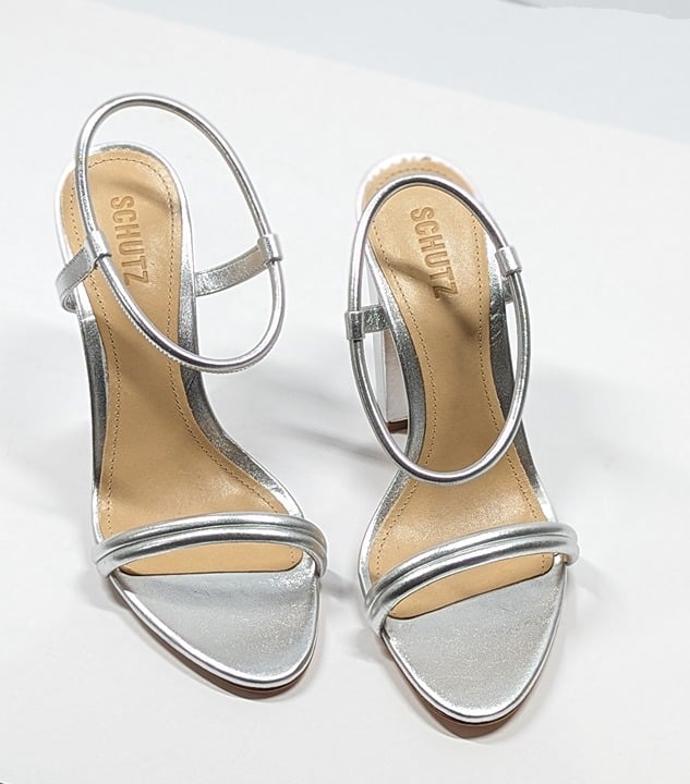 Schutz Women's Pincesa Silver Metallic High-Heel Sandals Size 9.5 B (MSRP $170)