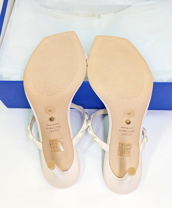 Stuart Weitzman Women's Aleena Pearlita 100 Heel Sandals Size 38.5 MSRP $525
