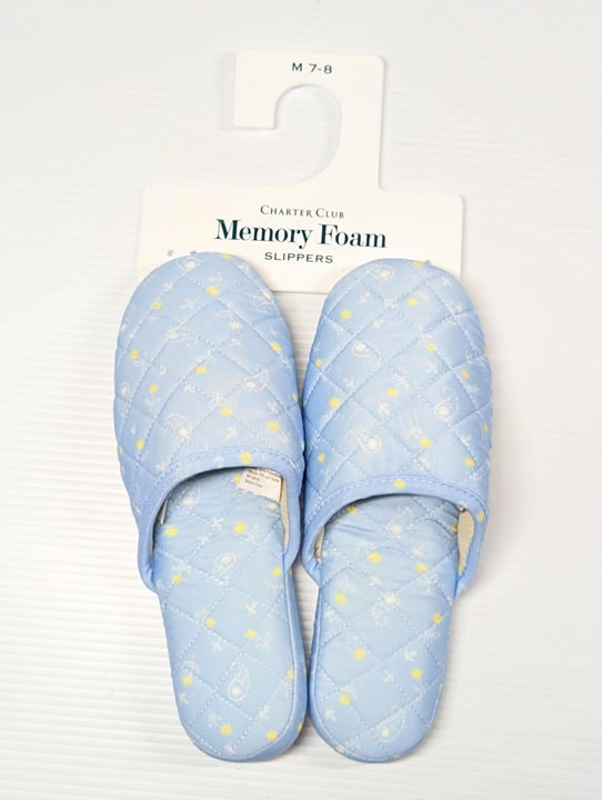 Charter Club Women's Quilted Paisley Floral Clog Slippers Blue Size M (MSRP $35)