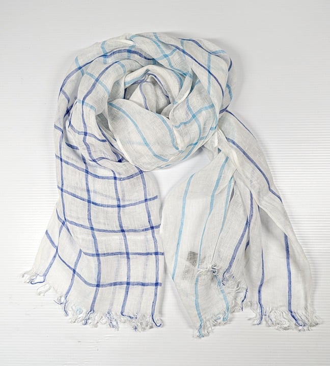 Echo Women's Grid Print Linen Fringe Scarf O/S (MSRP $79)
