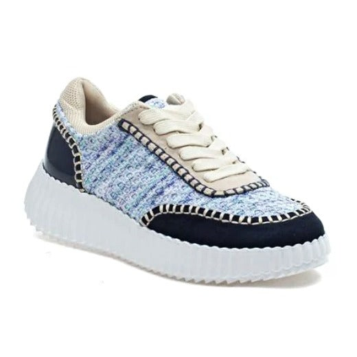 J/Slides Charlene Women's Navy Beige Whipstitch Sneaker Size 9 (MSRP $79)