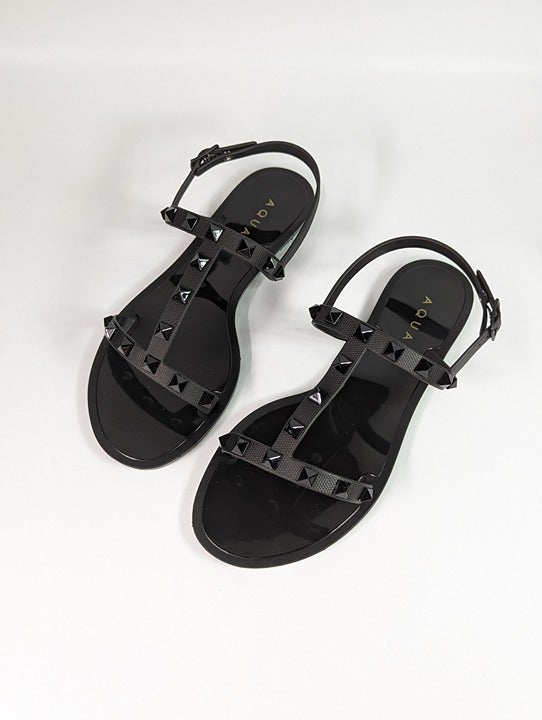 Aqua Sandalia Women's T-Strap Slip On Jelly Sandals Black Size 8 B (MSRP $78)
