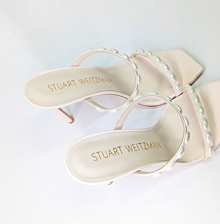 Stuart Weitzman Women's Aleena Pearlita 100 Heel Sandals Size 38.5 MSRP $525