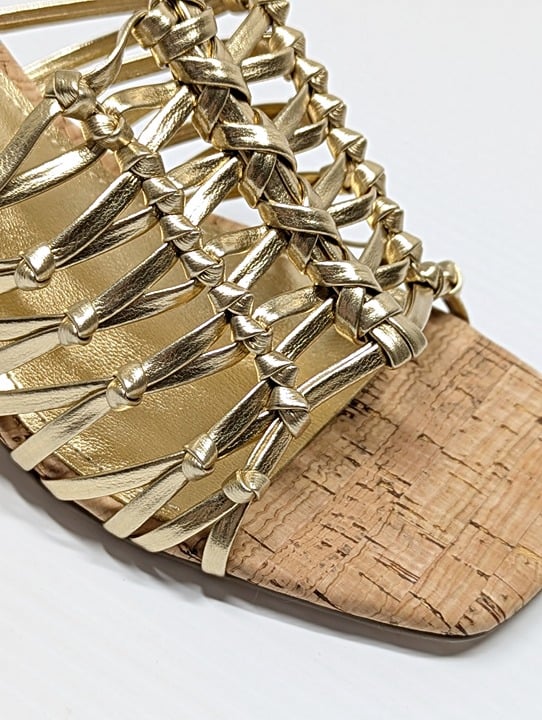 Marc Fisher Women's Colica Leather Knotted Heel Sandals Gold Size 10 MSRP $120