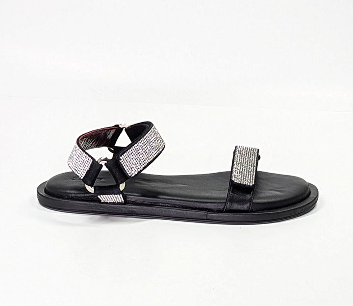 STAUD Women's Betty Rhinestone Embellished Black Sandals Size 38.5 (MSRP $395)