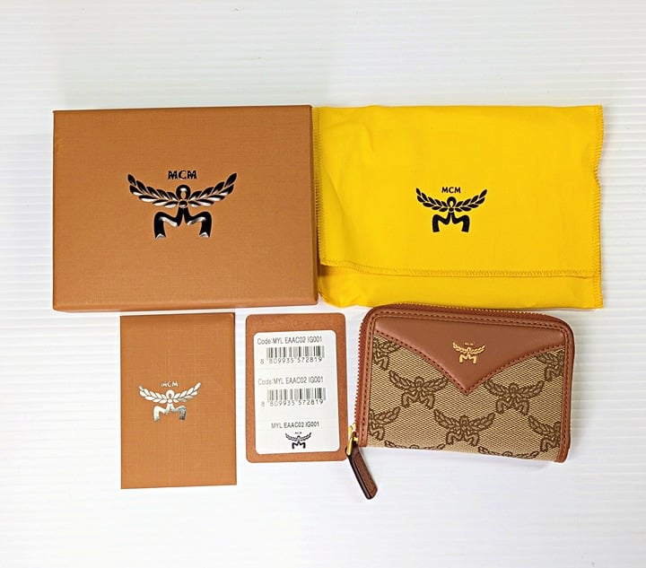 MCM Himmel Zip Around Fabric Logo Wallet (MSRP $310)