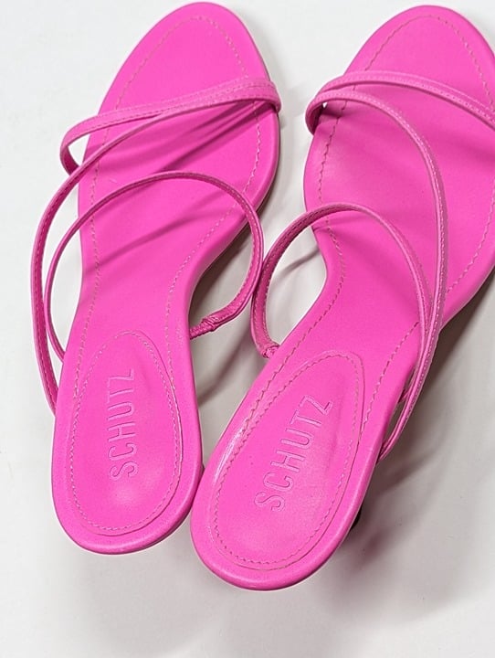 Schutz Women's Evenise Neon Pink Kitten Heel Sandals Size 8 B (MSRP $160)