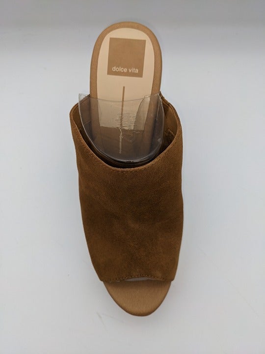 DOLCE VITA Cai Camel Suede Goring Fringed Wedge Slip On Leather Sandals 10 M