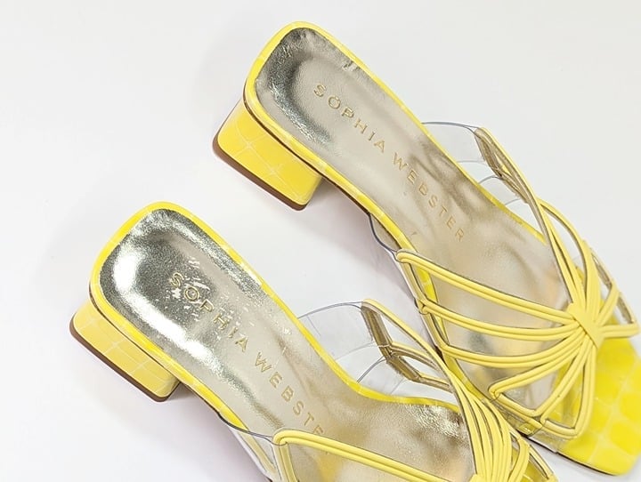 Sophia Webster Women's Havanna Low Heel Mule Sandals Lemon Size 39 (MSRP $650)