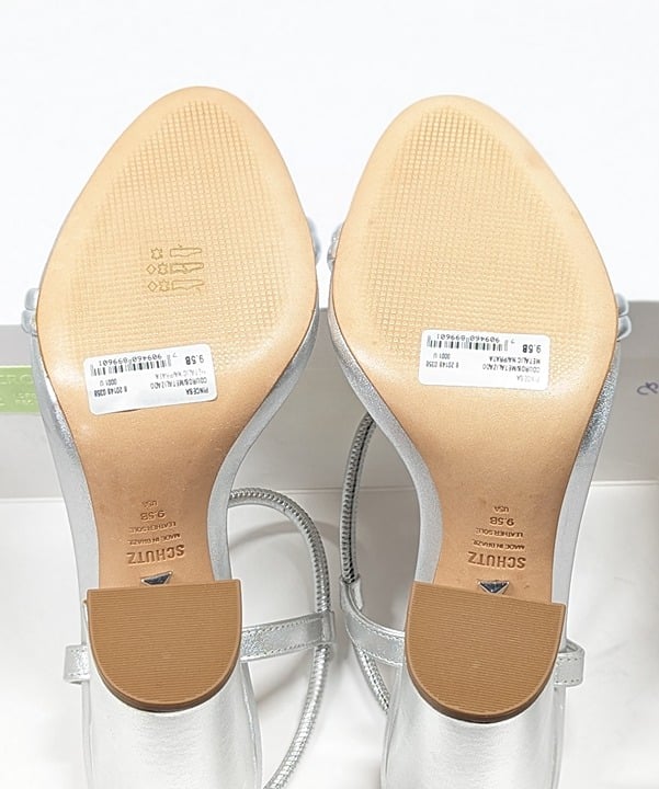 Schutz Women's Pincesa Silver Metallic High-Heel Sandals Size 9.5 B (MSRP $170)