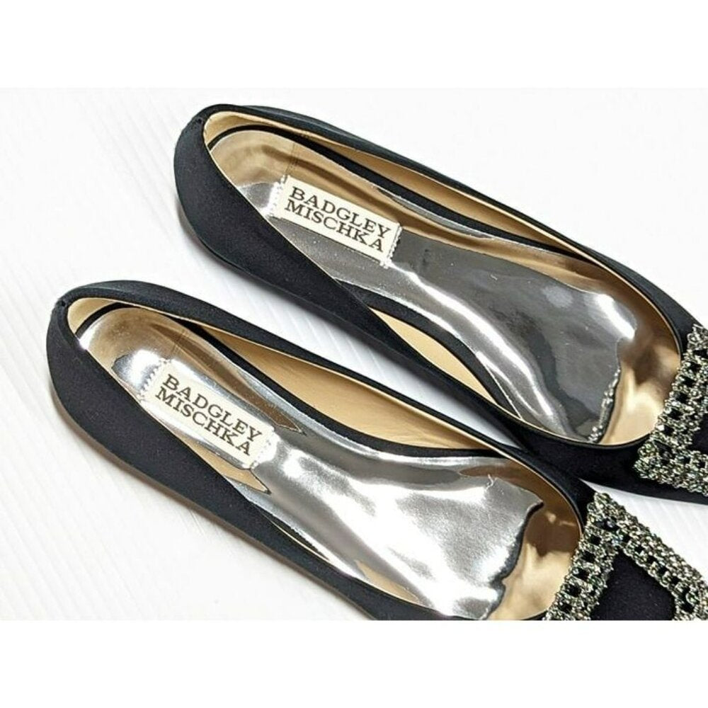 Badgley Mischka Women's Emerie Slip On Embellished Flat Black Size 6.5 MSRP $225