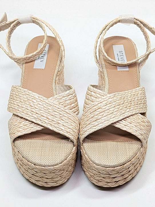 Steven New York Ramey Espadrille Platform Wedge Raffia Sandal Size 8 (MSRP $130)