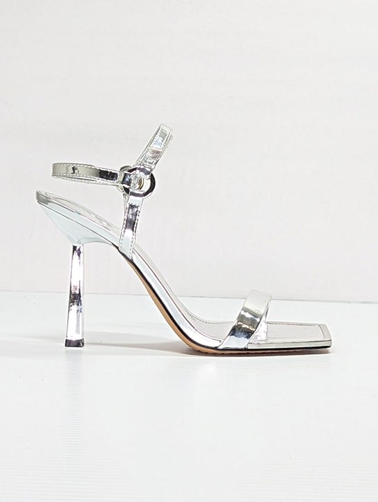 DKNY Women's Rance Ankle-Strap Square-Toe Dress Sandal Silver Size 8.5 MSRP $129