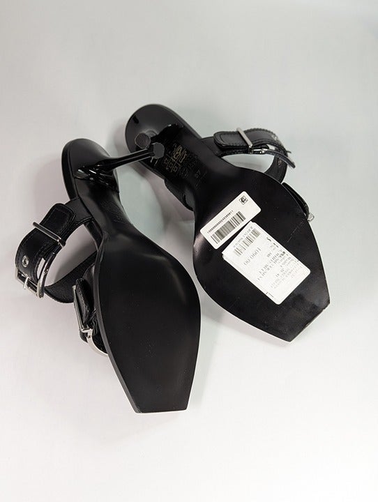Alexander McQueen Women's Heeled Buckle Black Sandals Size 37 (MSRP $1,090)