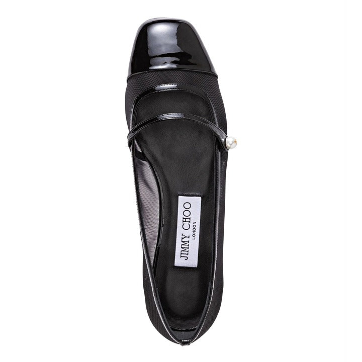 Jimmy Choo Elisa Women's Ballet Flats Patent and Mesh Black Size 38 (MSRP $795)