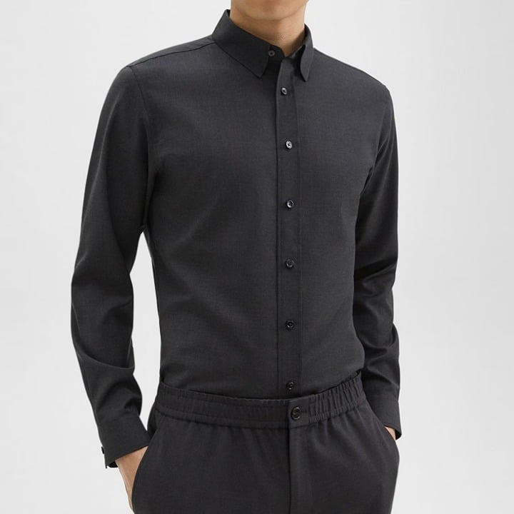 Theory Men's Hugh Shirt in Virgin Wool Medium Charcoal Size S (MSRP $295)