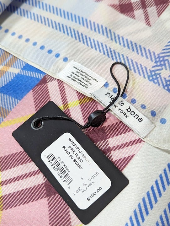 Rag &Bone Women's Pink Plaid 90 Scarf 90x90cm (MSRP $150)