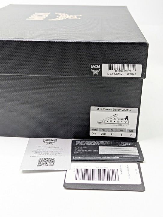 MCM Men's Terrain Derby Visetos Logo White Leather Sneakers Size 41 (MSRP $450)