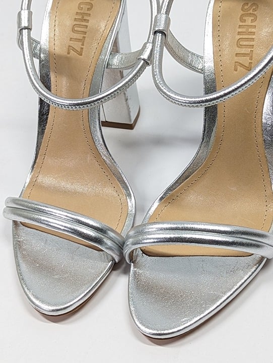 Schutz Women's Pincesa Silver Metallic High-Heel Sandals Size 7 B (MSRP $170)
