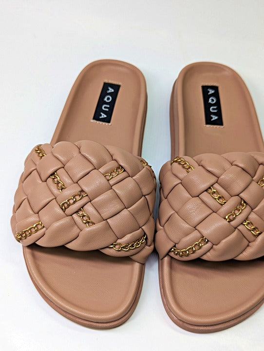 Aqua Women's Sofia Nude Woven Slide Sandals Size 9 (MSRP $108)