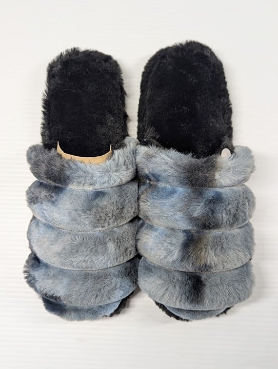 Jenni Women's Slippers Black Slide Clogs Plush Faux Fur Size M (7-8) MSRP $35