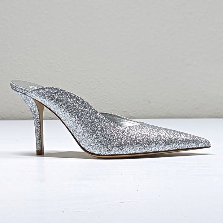 Gia Borghini Women's Abella Glitter Pointed Toe Heel Mules Size 37 (MSRP $550)