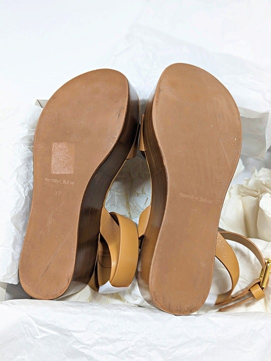 See by Chloé Women's Chany Logo Tan Wedge Platform Sandals Size 37 (MSRP $495)