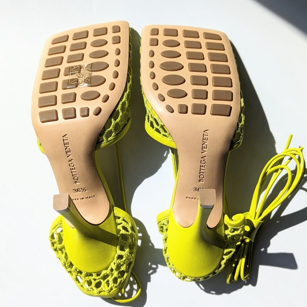 Bottega Veneta Women's Mesh High Heel Stretch Sandals Kiwi Size 36.5 MSRP $1,100