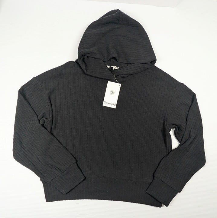 Splendid London Women's Black Ribbed Hoodie Size XS (MSRP $138)