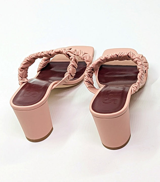 STAUD Women's Frankie Ruched Sandals Dark Blush Leather Size 37 (MSRP $325)