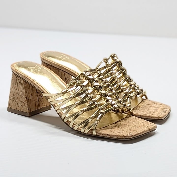 Marc Fisher Women's Colica Leather Knotted Heel Sandals Gold Size 10 MSRP $120