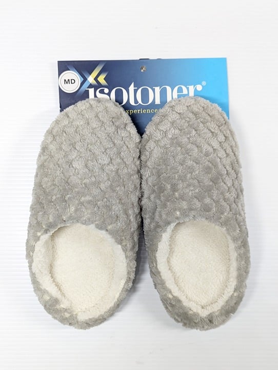 Isotoner Women's Popcorn-Textured Faux Fur Slippers Grey Size M (7-8) MSRP $30