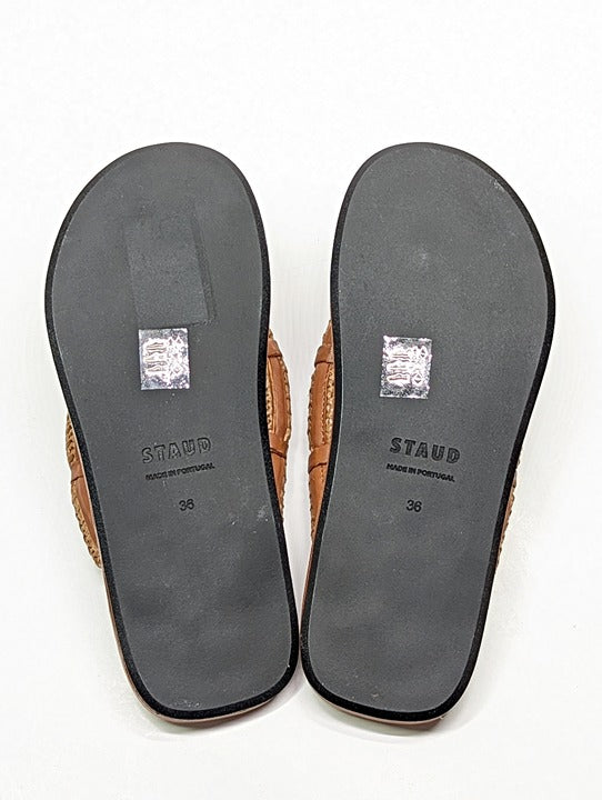 STAUD Women's Raffia Sierra Thong Sandals in Tan Size 36 (MSRP $250)