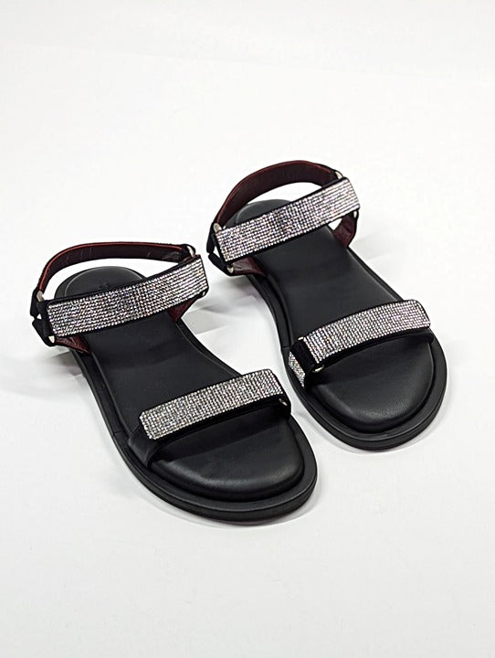 STAUD Women's Betty Rhinestone Embellished Black Sandals Size 38.5 (MSRP $395)