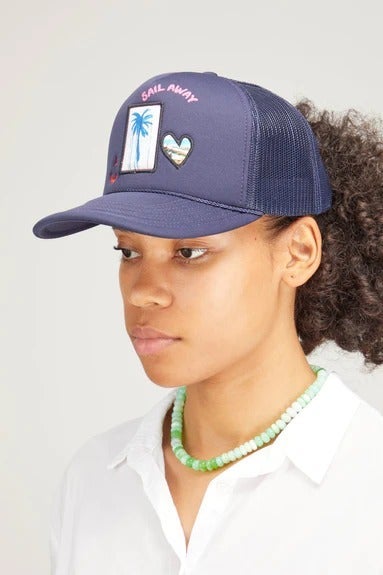 Kerri Rosenthal Women's Patch Stripes Trucker Hat in Navy (MSRP $48)