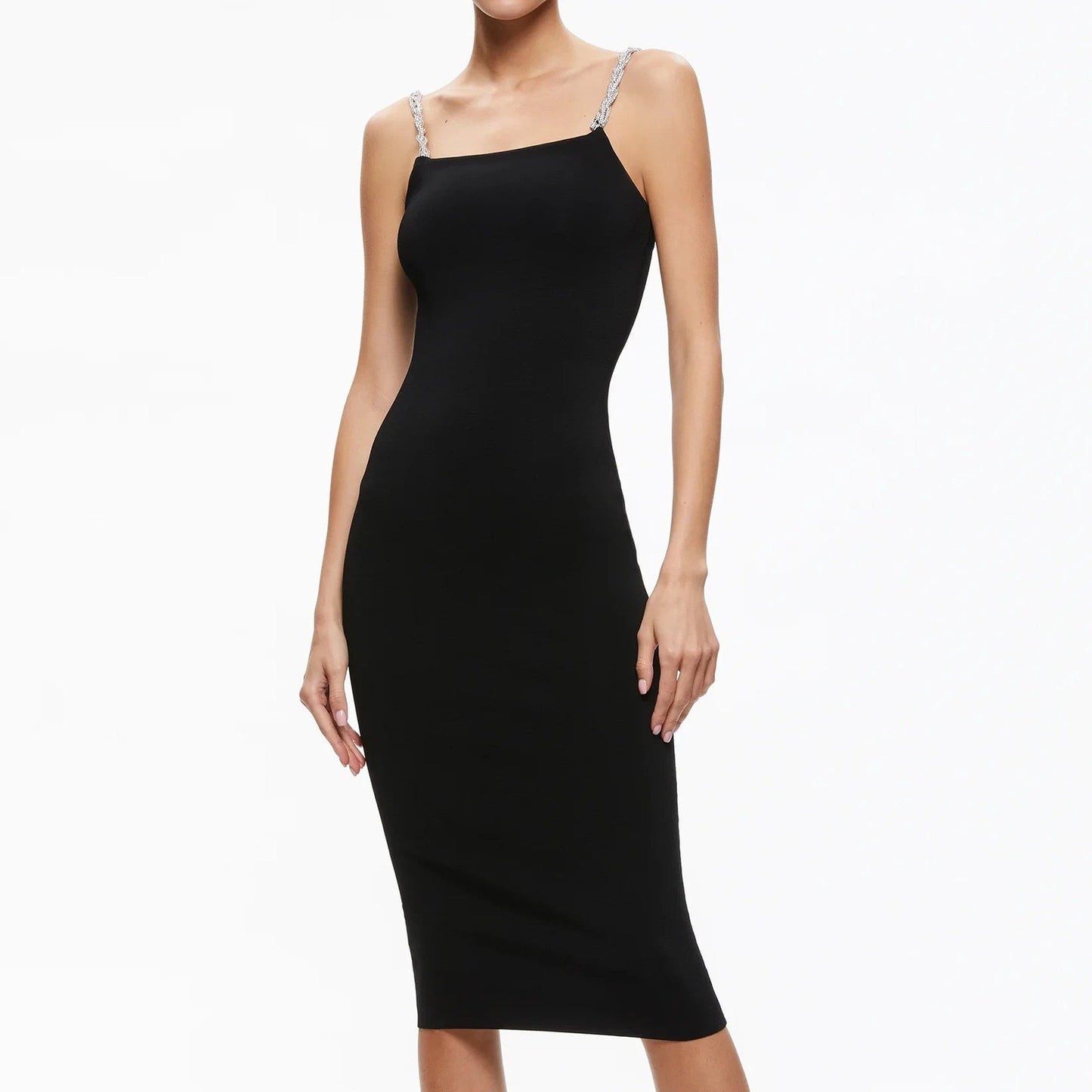 Alice + Olivia Valda Women's Embellished Strap Black Dress Size S (MSRP $440)