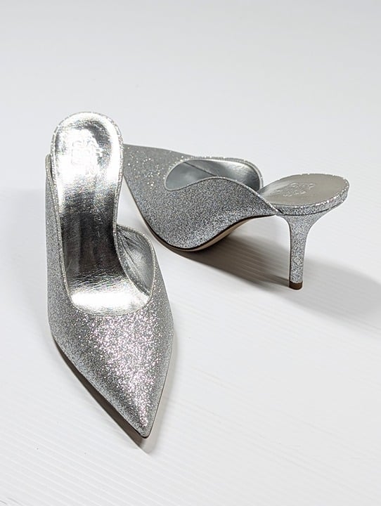 Gia Borghini Women's Abella Glitter Pointed Toe Heel Mules Size 37 (MSRP $550)