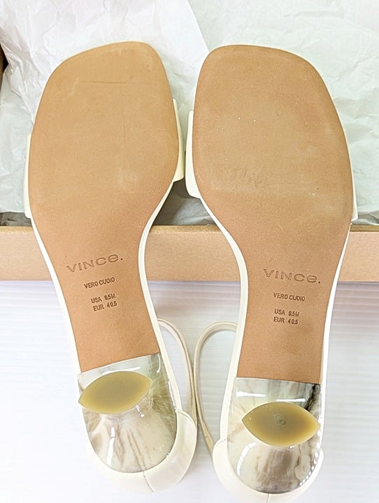 Vince Women's Pepa Ankle Strap Mid Heel Sandals Marble Cream Size 9.5 MSRP $295