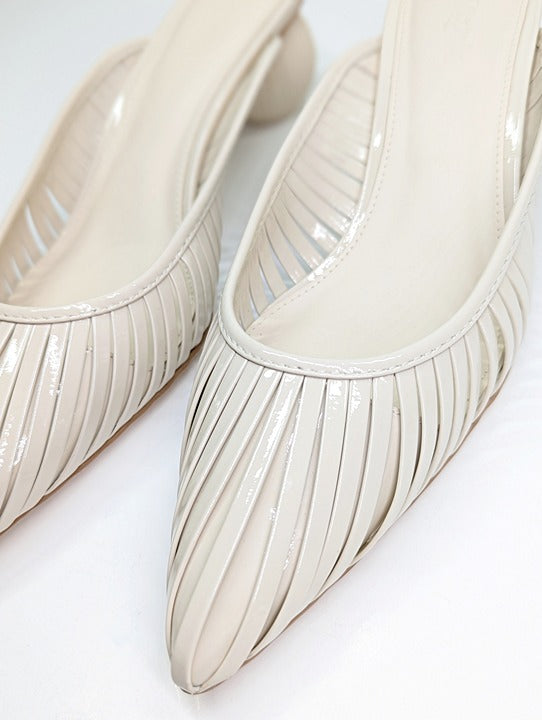Cult Gaia Women's Alia Ball Leather Heel Mules Off White Size 38 (MSRP $325)