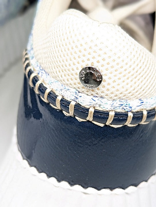 J/Slides Charlene Women's Navy Beige Whipstitch Sneaker Size 9&10 **Please Read*