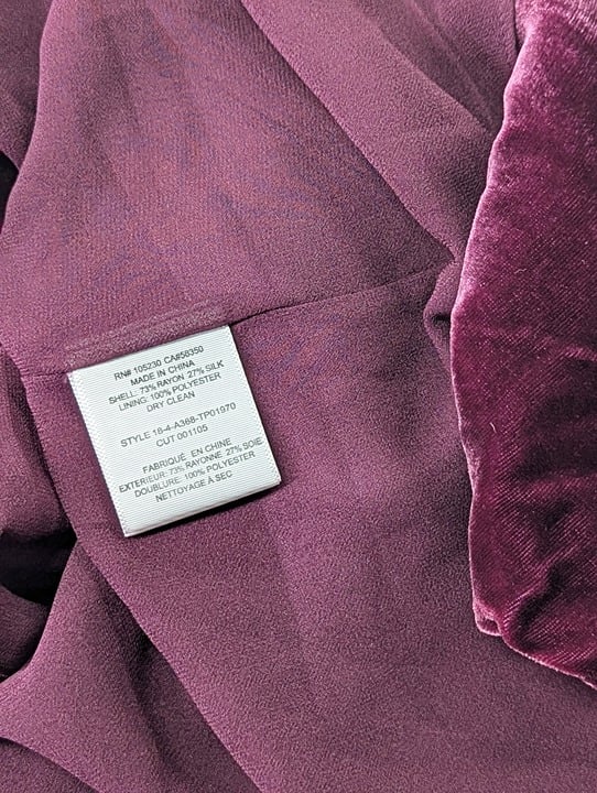 Joie Ance Women's Blackberry Purple Velvet Top Size 6 (MSRP $198)
