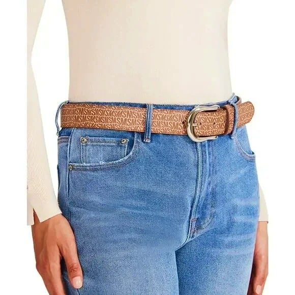 Steve Madden Women's Fish-Eye-Logo Belt with Silver Buckle Size M (MSRP $38)