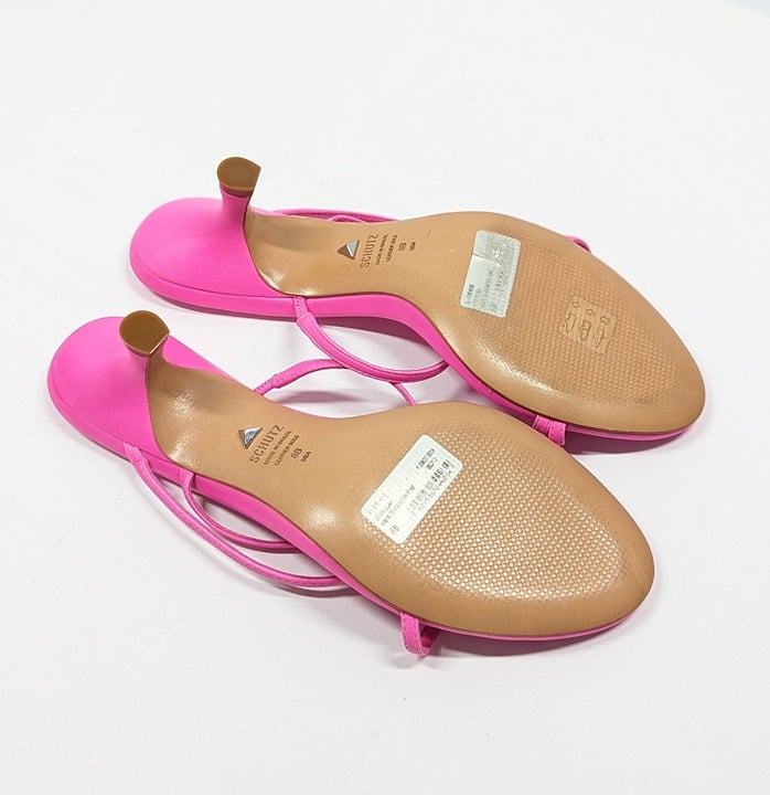 Schutz Women's Evenise Neon Pink Kitten Heel Sandals Size 8 B (MSRP $160)