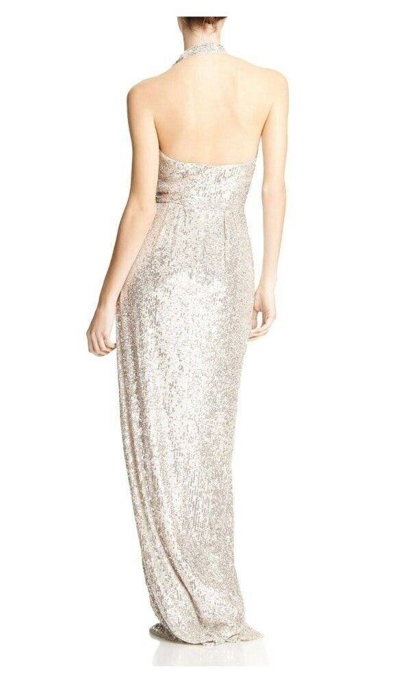 Halston Women's Sequined Halter Formal Dress M (MSRP $425)
