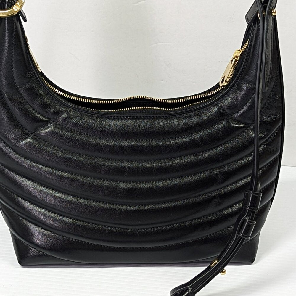 Ferragamo Rainbow Quilted Black Leather Hobo Crossbody Bag (MSRP $1,650)