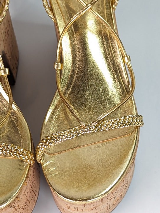 Schutz Women's Maxima Cutout Metallic Platform Sandal Size 7.5 B (MSRP $148)