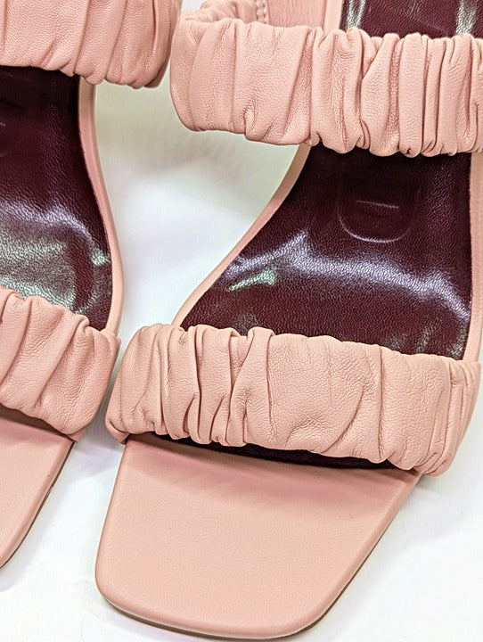 STAUD Women's Frankie Ruched Sandals Dark Blush Leather Size 37 (MSRP $325)